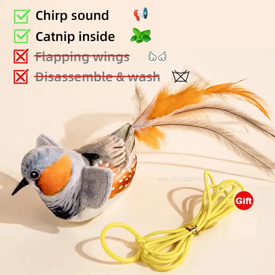 Simulated Bird Cat Toy - Interactive Rechargeable Chirping & Flapping Plush Toy with Catnip