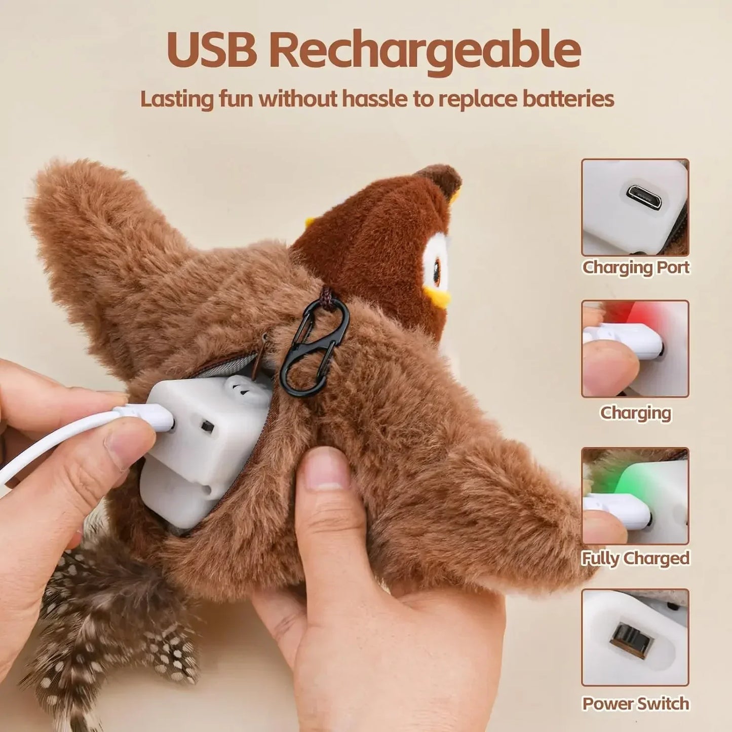 Simulated Bird Cat Toy - Interactive Rechargeable Chirping & Flapping Plush Toy with Catnip