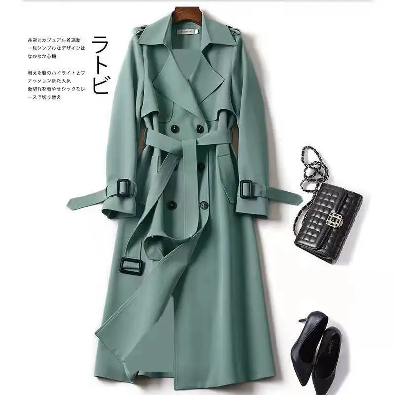 Women's Long Trench Coat – Double Breasted Autumn Winter Outerwear