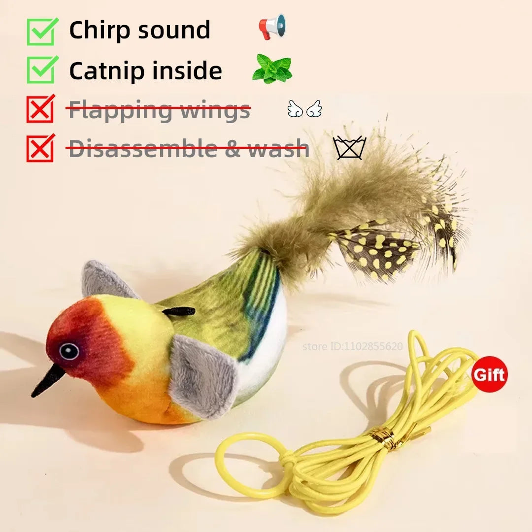 Simulated Bird Cat Toy - Interactive Rechargeable Chirping & Flapping Plush Toy with Catnip