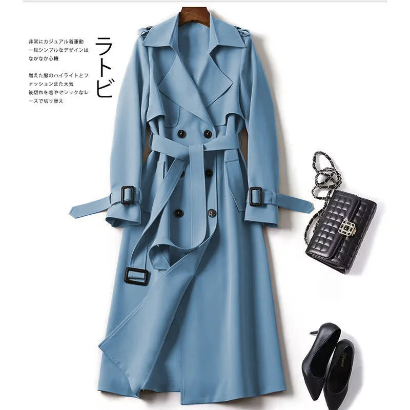 Women's Long Trench Coat – Double Breasted Autumn Winter Outerwear