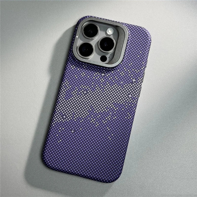 MagSafe Carbon Fiber Shockproof IPhone Case – Anti-Fall Shield with Metal Lens Kickstand