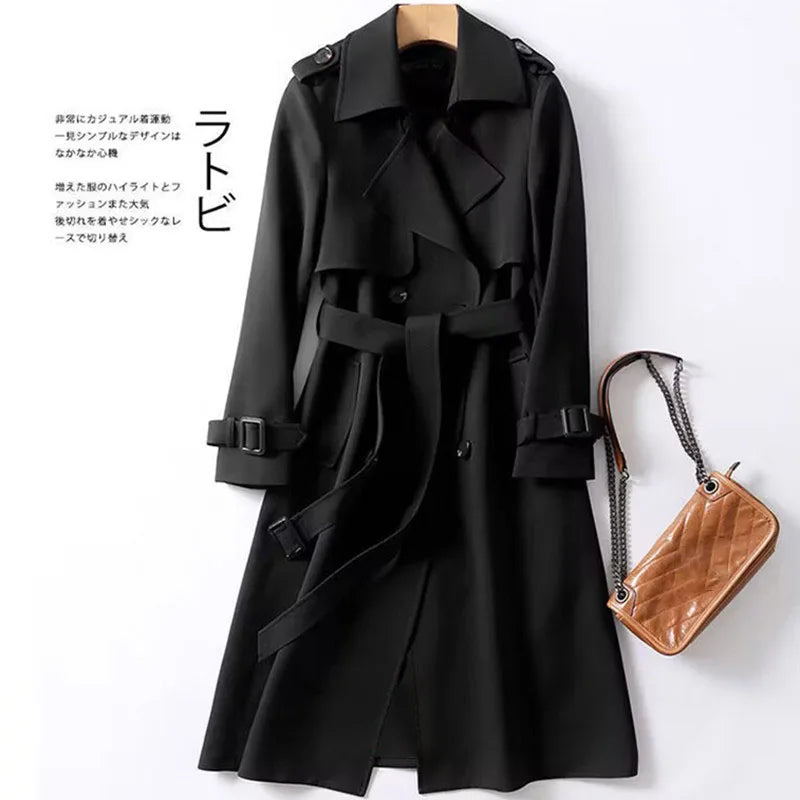 Women's Long Trench Coat – Double Breasted Autumn Winter Outerwear