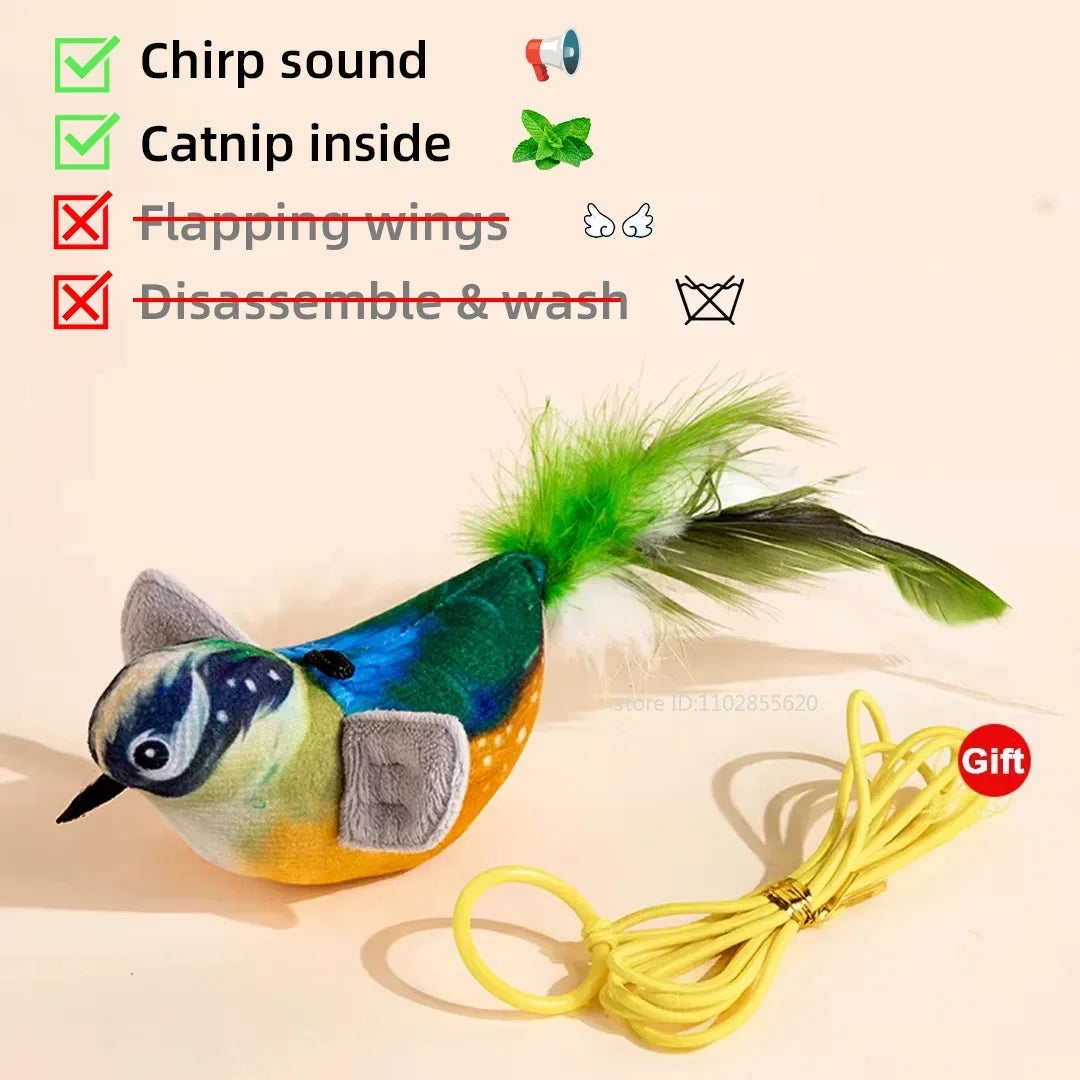 Simulated Bird Cat Toy - Interactive Rechargeable Chirping & Flapping Plush Toy with Catnip