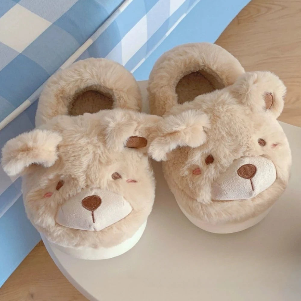 Cute Bear Winter Slippers for Women – Soft Platform Indoor Slippers