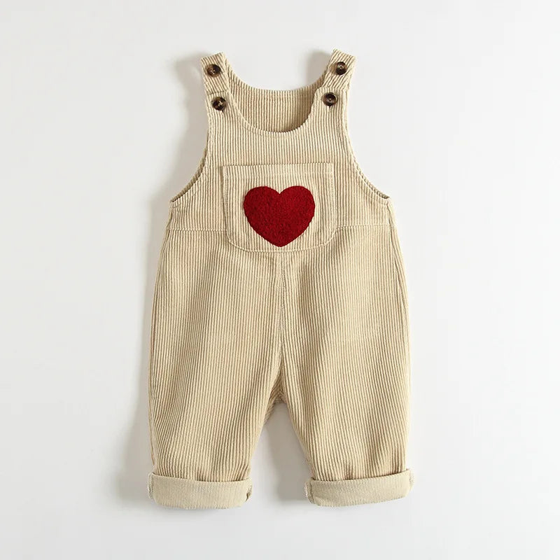 Spring Toddler Corduroy Heart Suspender Overalls for Baby Boys & Girls (1-4Y)