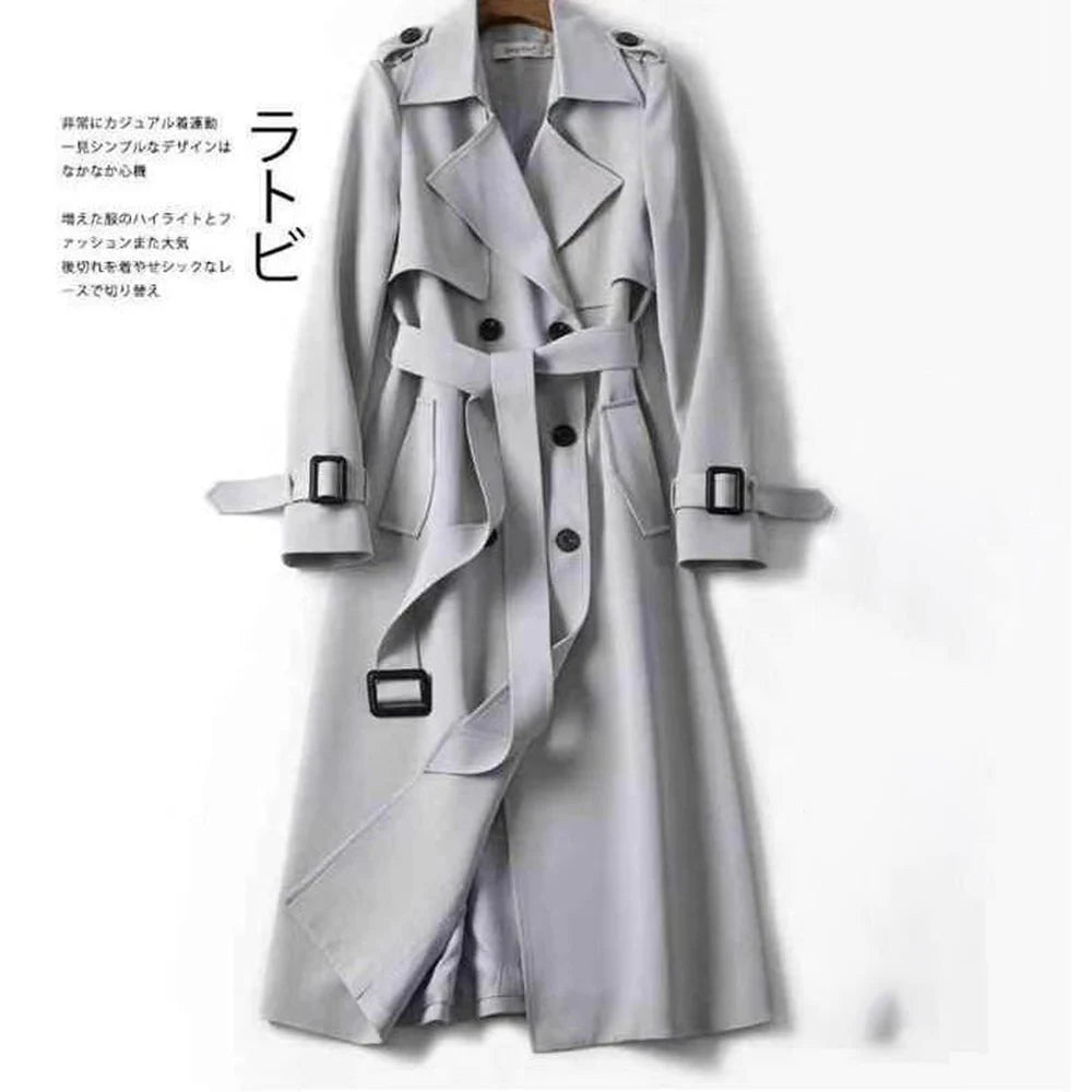 Women's Long Trench Coat – Double Breasted Autumn Winter Outerwear