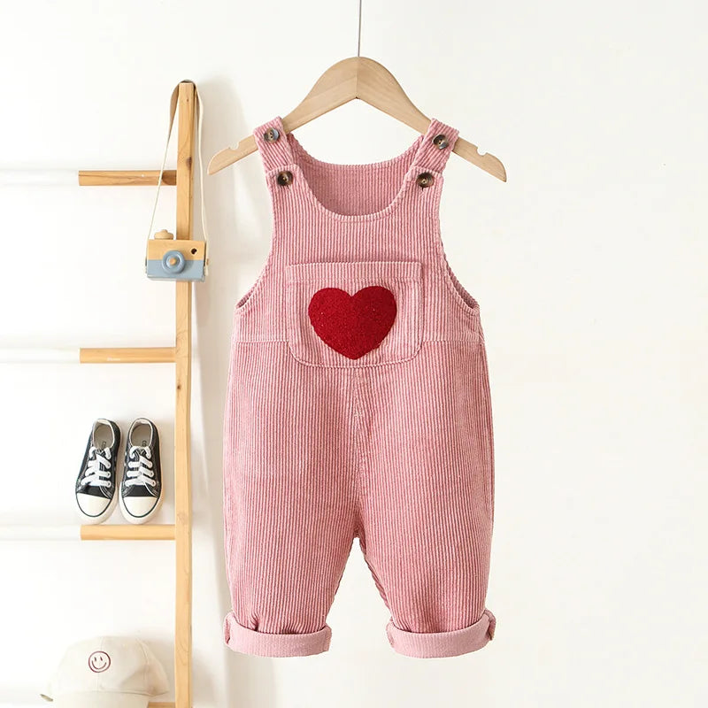 Spring Toddler Corduroy Heart Suspender Overalls for Baby Boys & Girls (1-4Y)