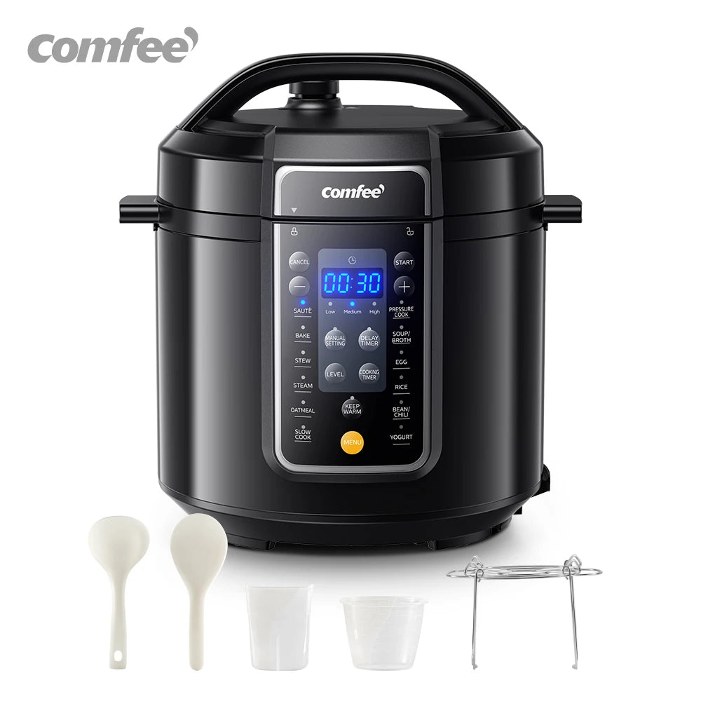 COMFEE 9-in-1 Electric 9-in-1 Pressure Cooker – 6 Quart, Non-Stick Inner Pot, 13 Presets, & Delay Timer for Easy Cooking