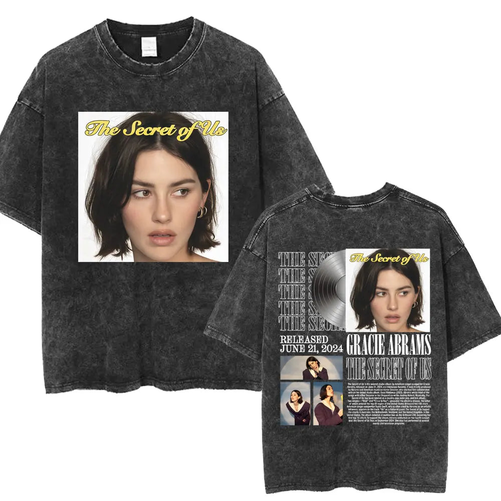 Gracie Abrams The Secret of Us Tour Vintage Washed T-Shirt - Oversized Cotton Album Tee for Men and Women