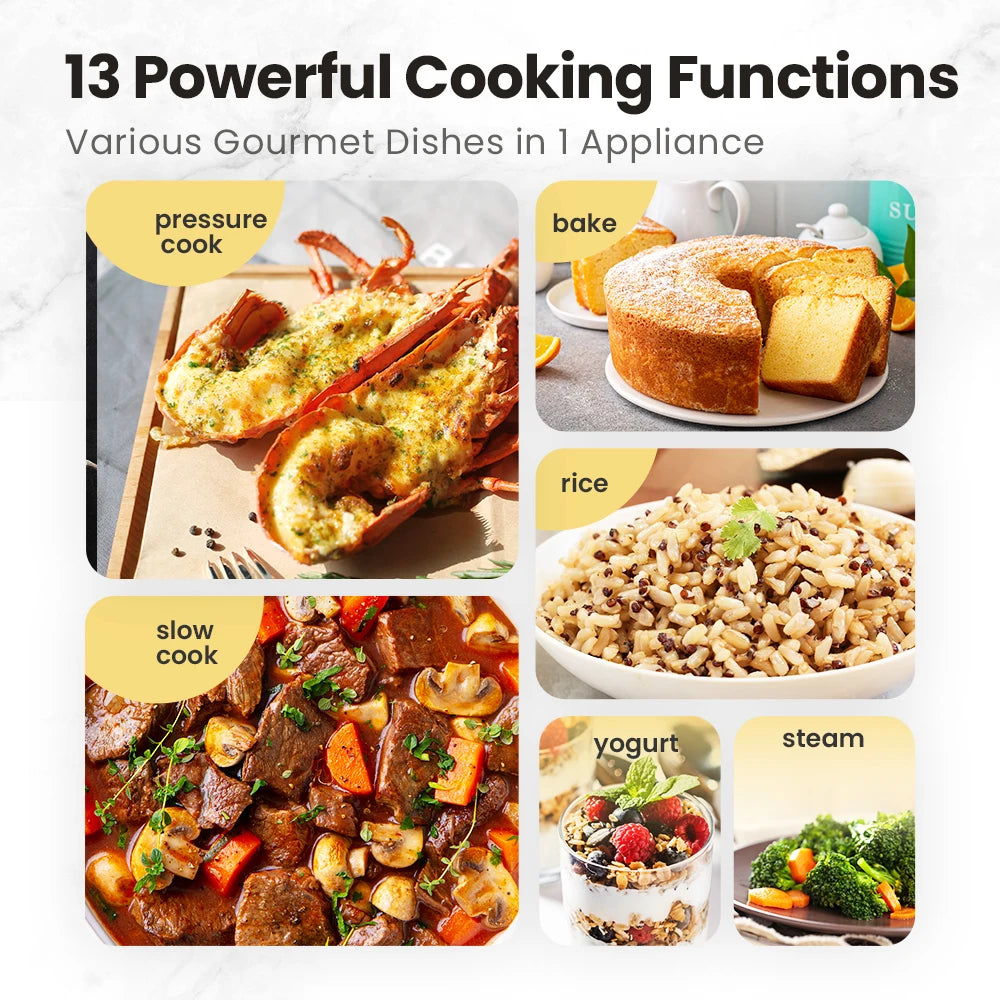 COMFEE 9-in-1 Electric 9-in-1 Pressure Cooker – 6 Quart, Non-Stick Inner Pot, 13 Presets, & Delay Timer for Easy Cooking