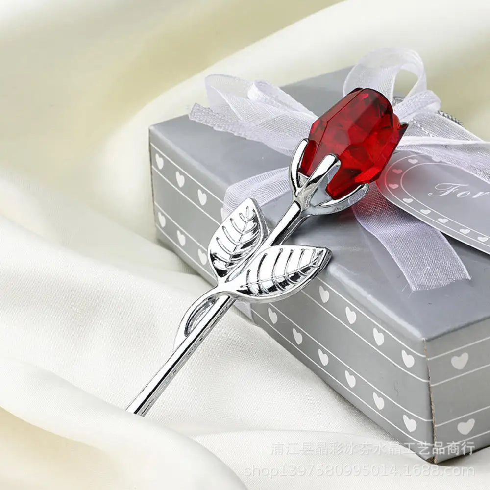 Crystal Glass Rose with Silver/Gold Rod – Valentine's Day Gift for Girlfriend & Wedding Decor