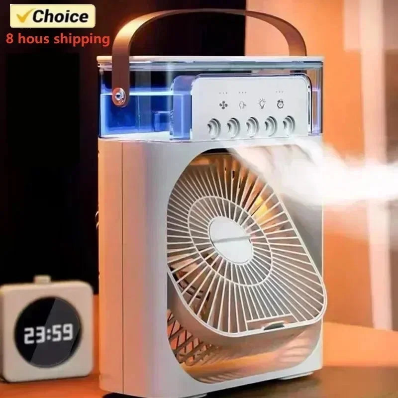 3-in-1 Portable Humidifier Fan – Mini Air Cooler with LED Night Light