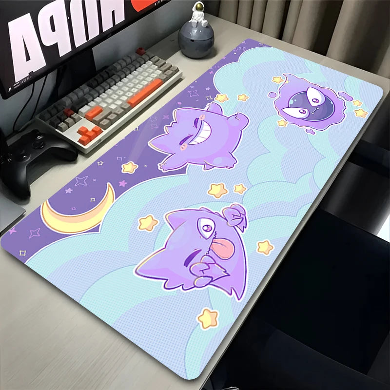 Purple Japan Anime Mouse Pad – P-pokemon, G-gengar, XXL Desk Mat, Kawaii Rug
