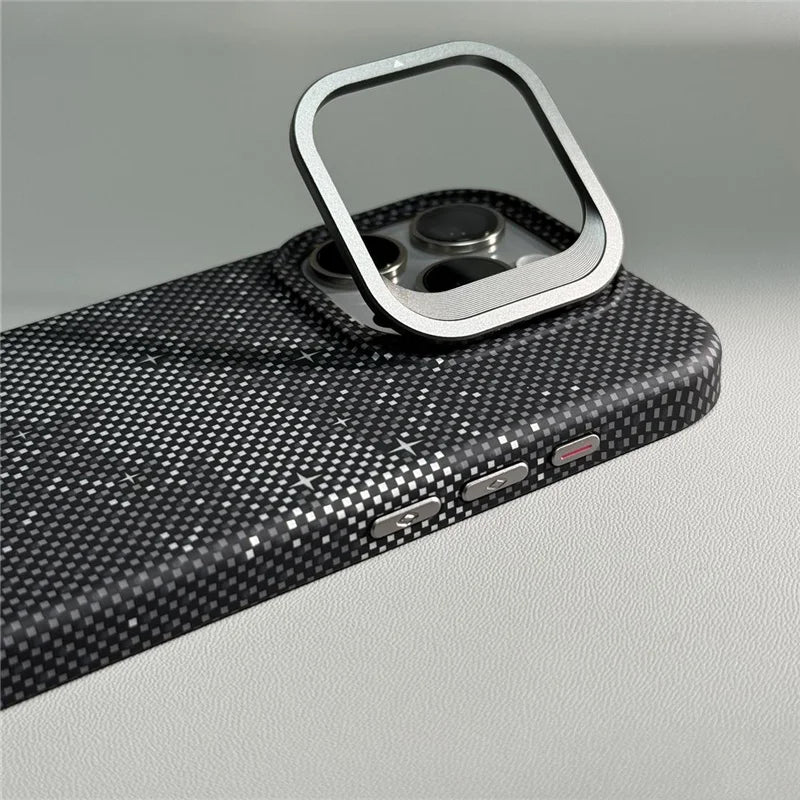 MagSafe Carbon Fiber Shockproof IPhone Case – Anti-Fall Shield with Metal Lens Kickstand