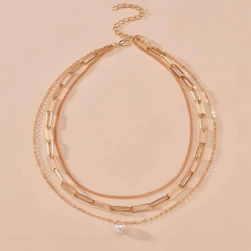 Vintage Pearl Charm Layered Necklace for Women