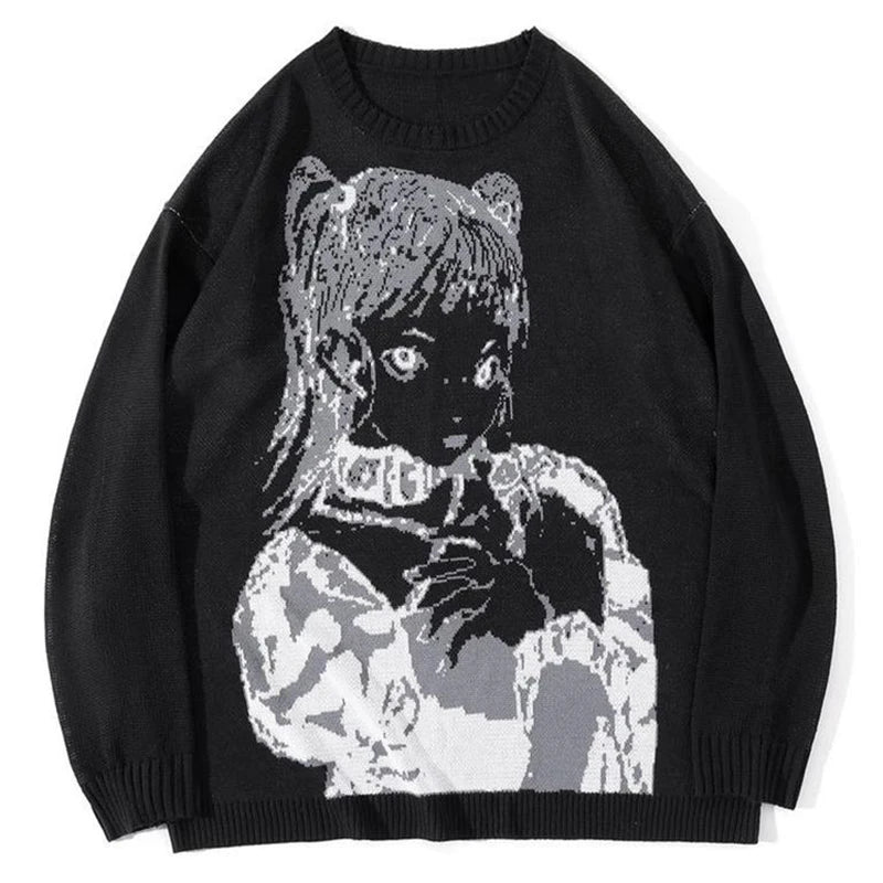 Oversized Anime Graffiti Sweater | Harajuku Streetwear 2023 Winter Cotton Pullover