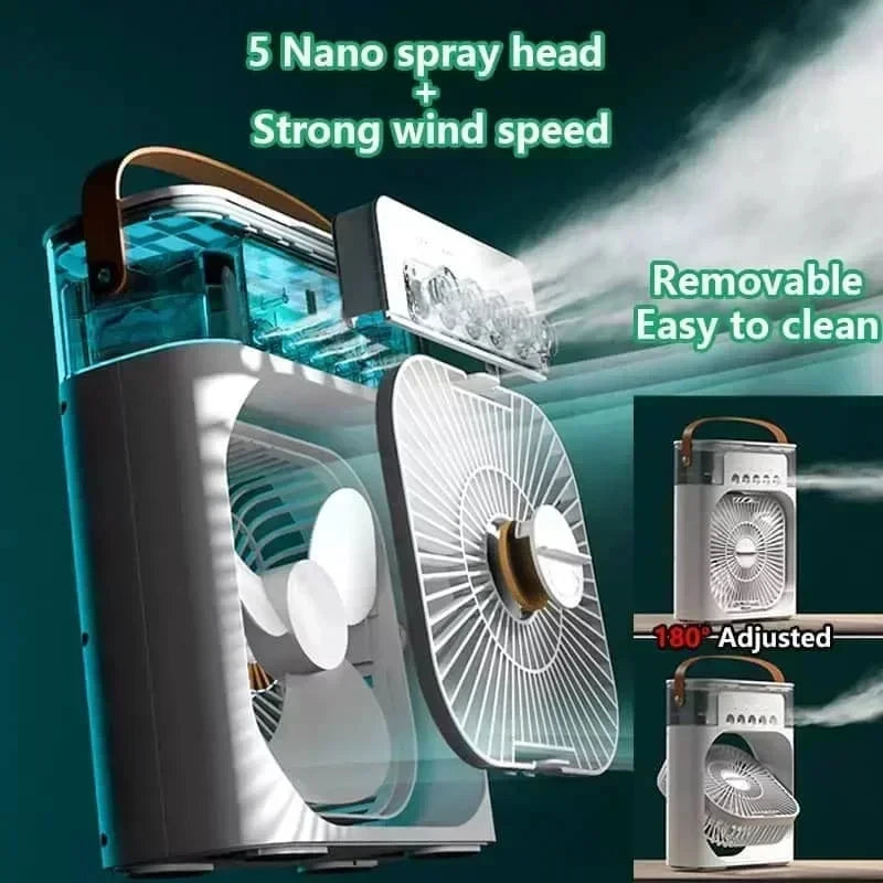 3-in-1 Portable Humidifier Fan – Mini Air Cooler with LED Night Light