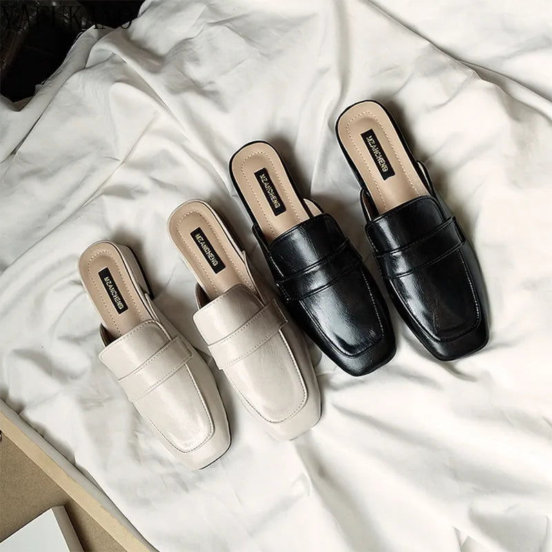 Elegant Women’s Low-Heel Mules – Chic & Comfortable Square-Toe Slippers