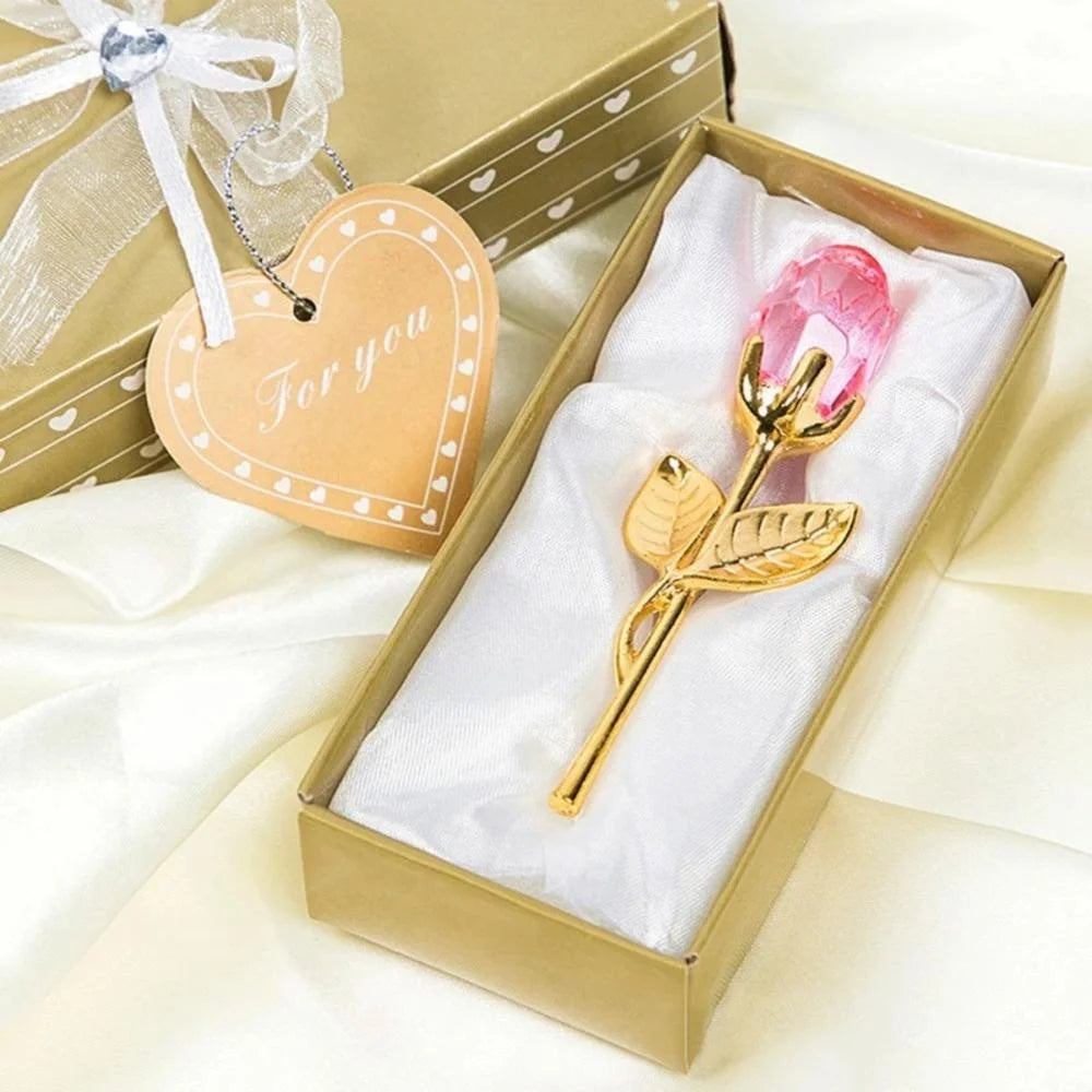 Crystal Glass Rose with Silver/Gold Rod – Valentine's Day Gift for Girlfriend & Wedding Decor