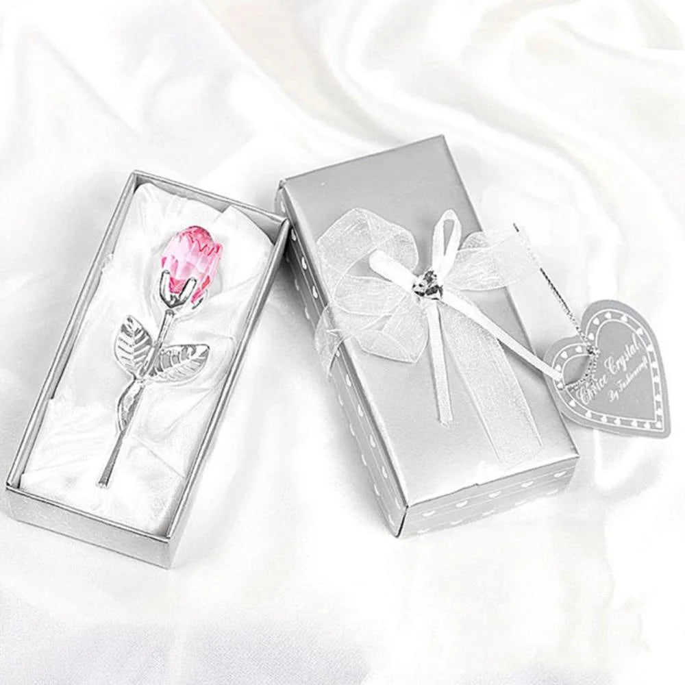 Crystal Glass Rose with Silver/Gold Rod – Valentine's Day Gift for Girlfriend & Wedding Decor