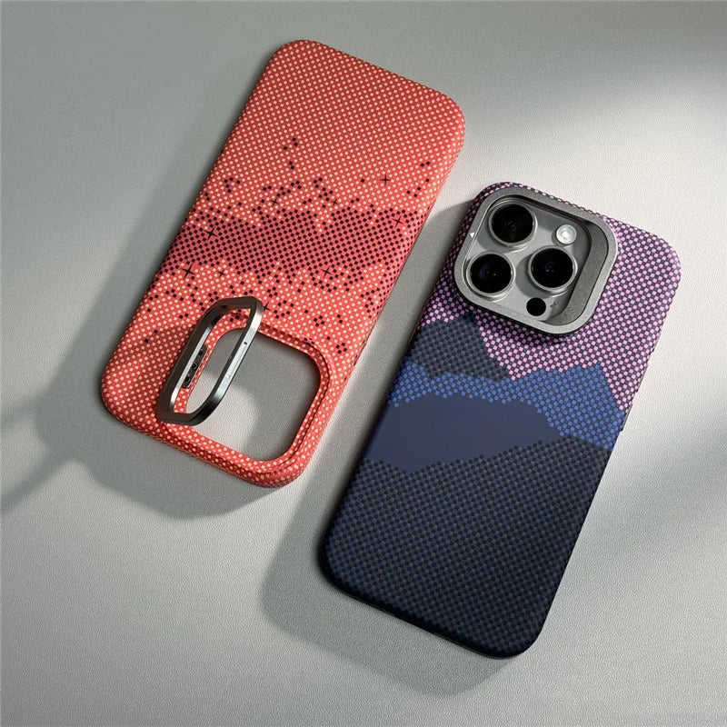 MagSafe Carbon Fiber Shockproof IPhone Case – Anti-Fall Shield with Metal Lens Kickstand