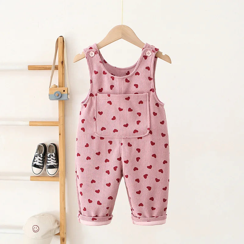 Spring Toddler Corduroy Heart Suspender Overalls for Baby Boys & Girls (1-4Y)