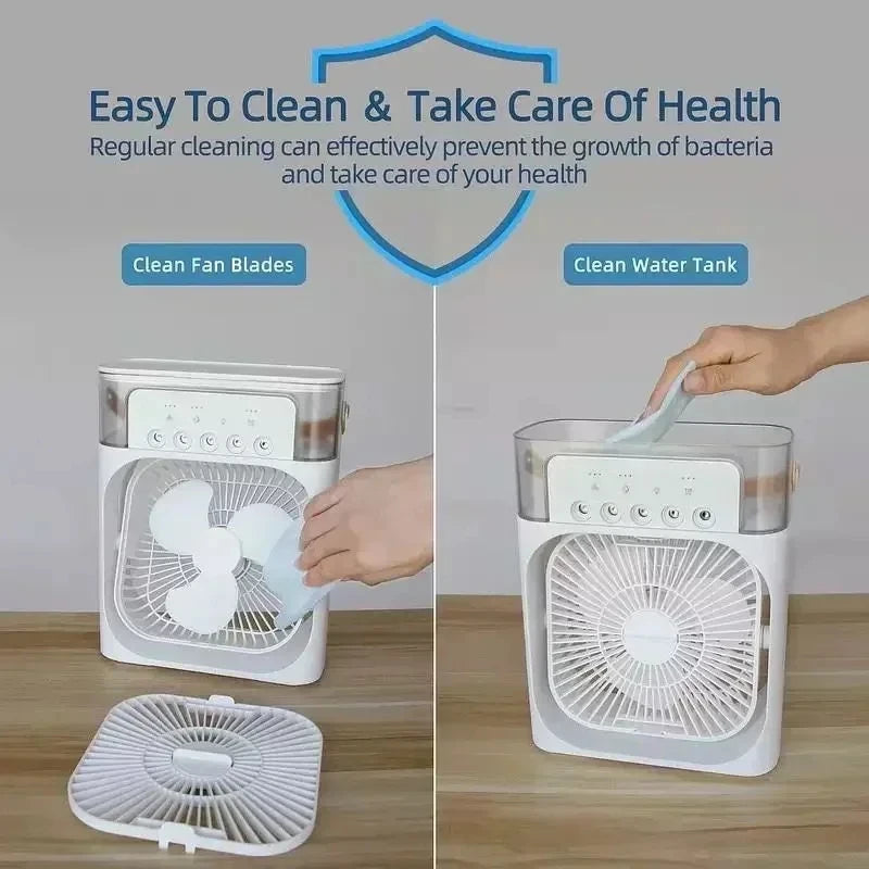 3-in-1 Portable Humidifier Fan – Mini Air Cooler with LED Night Light