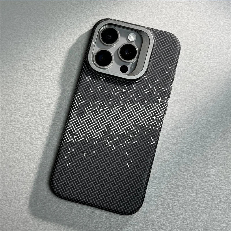 MagSafe Carbon Fiber Shockproof IPhone Case – Anti-Fall Shield with Metal Lens Kickstand