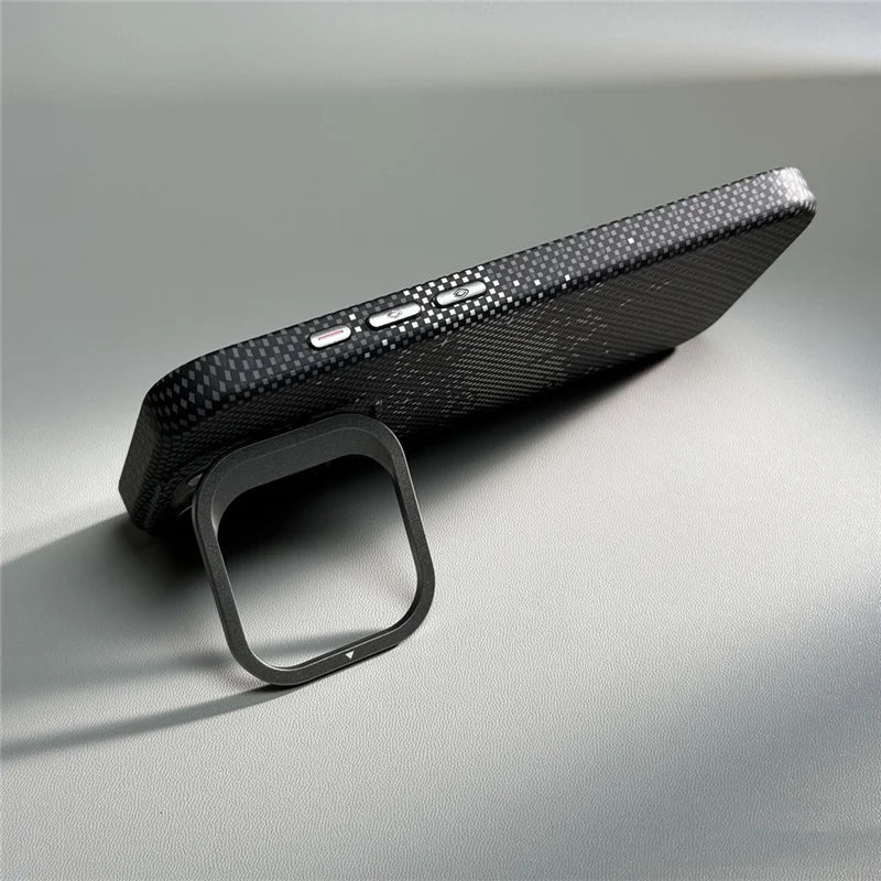 MagSafe Carbon Fiber Shockproof IPhone Case – Anti-Fall Shield with Metal Lens Kickstand