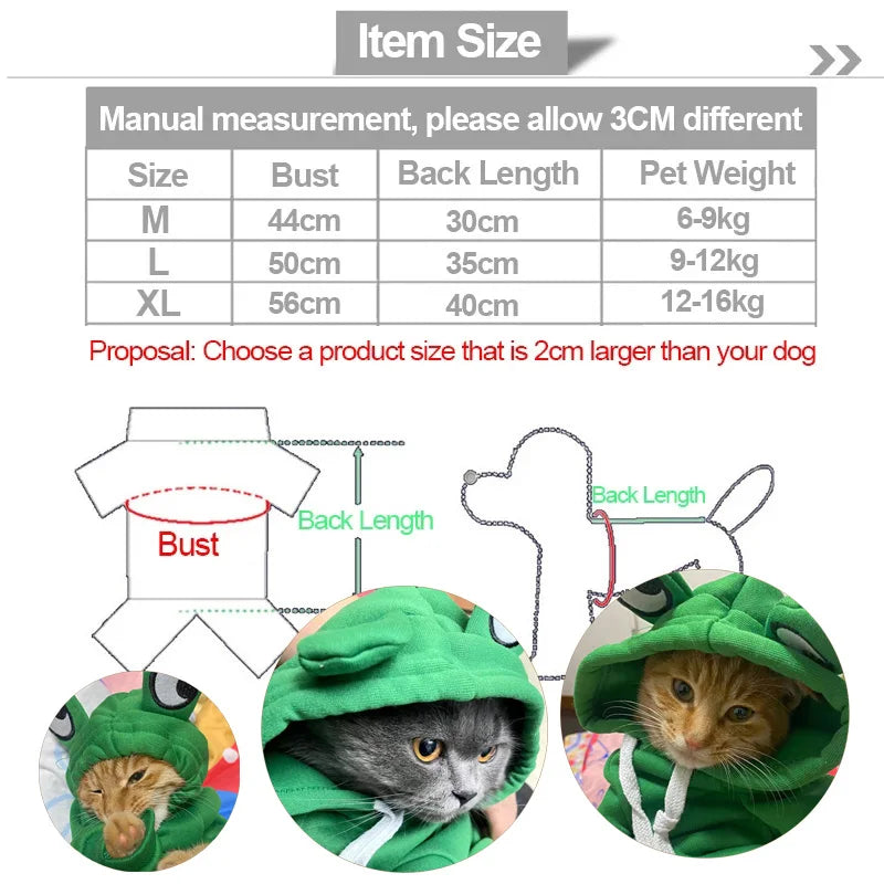 Cute Frog Pet Hoodie – Cozy Plush Cat & Dog Sweatshirt