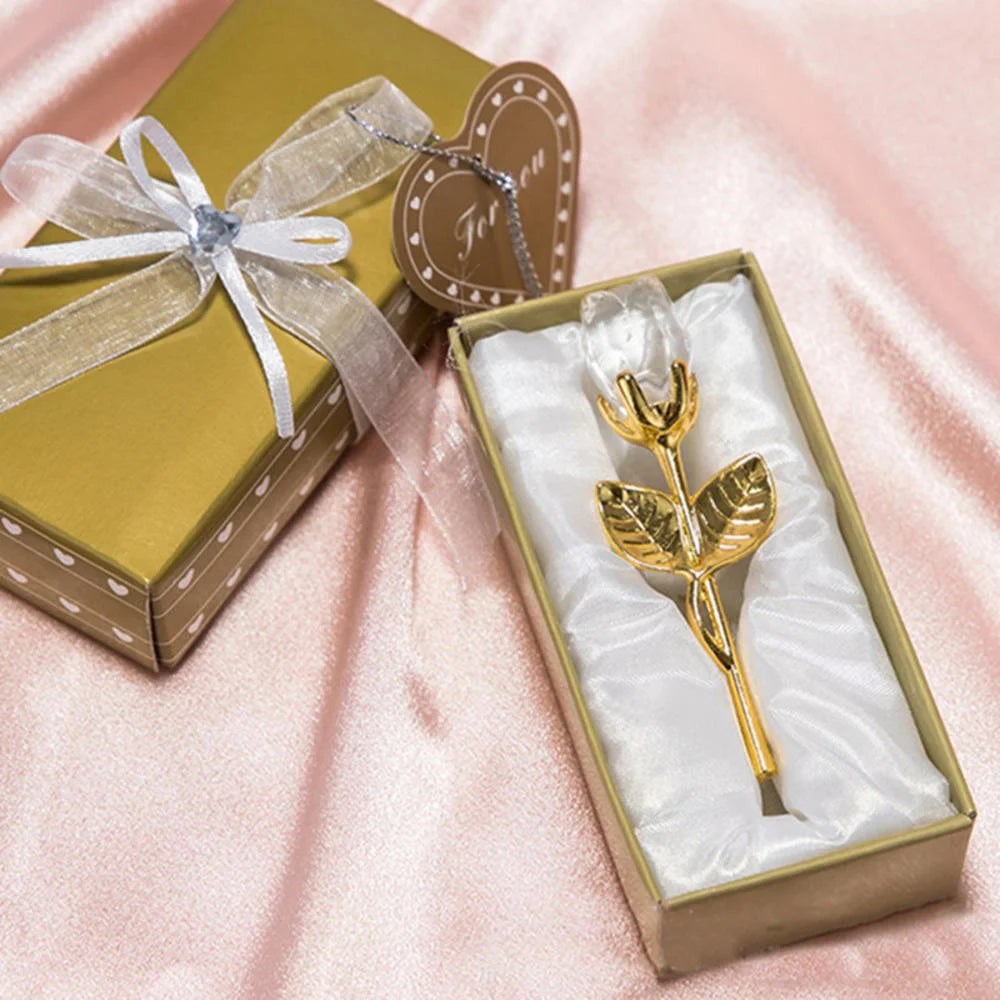 Crystal Glass Rose with Silver/Gold Rod – Valentine's Day Gift for Girlfriend & Wedding Decor