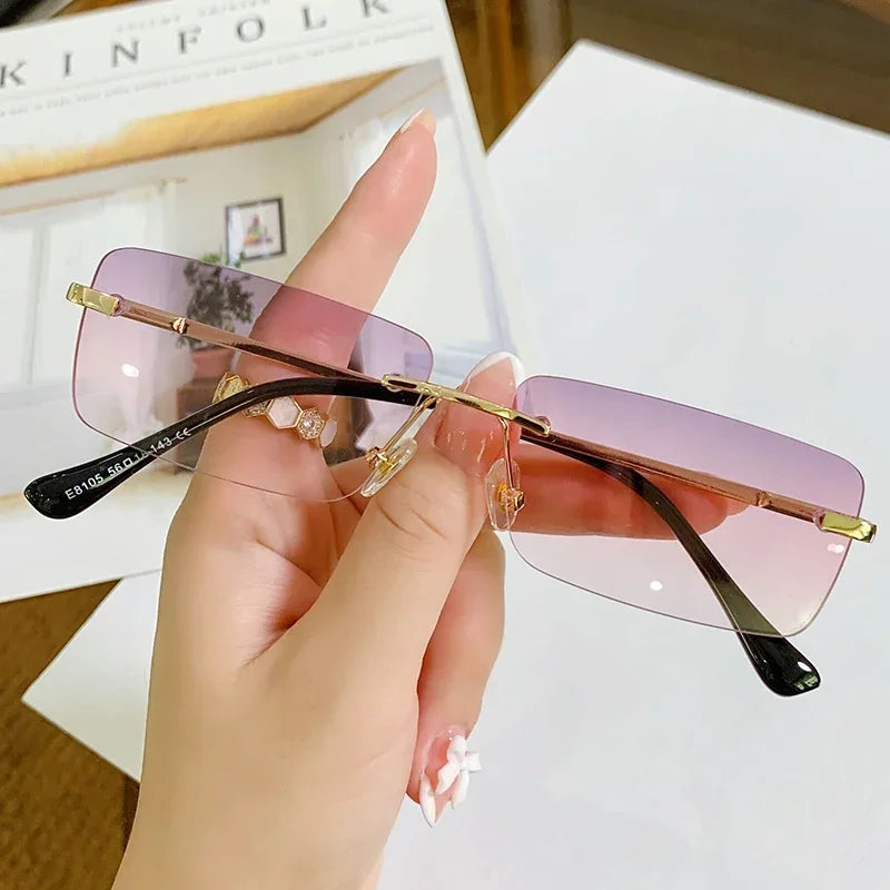 Luxury Rimless Vintage Square Sunglasses β Stylish UV400 Protection for Women