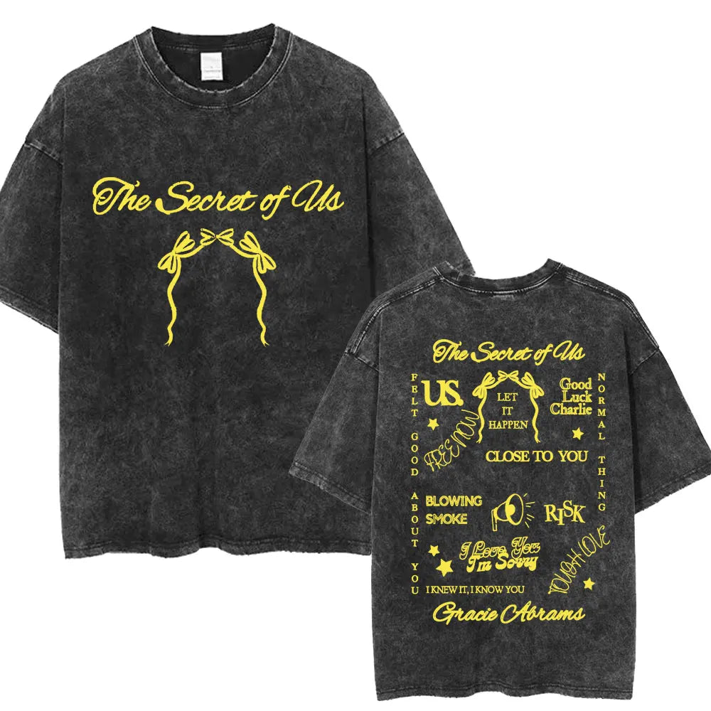 Gracie Abrams The Secret of Us Tour Vintage Washed T-Shirt - Oversized Cotton Album Tee for Men and Women