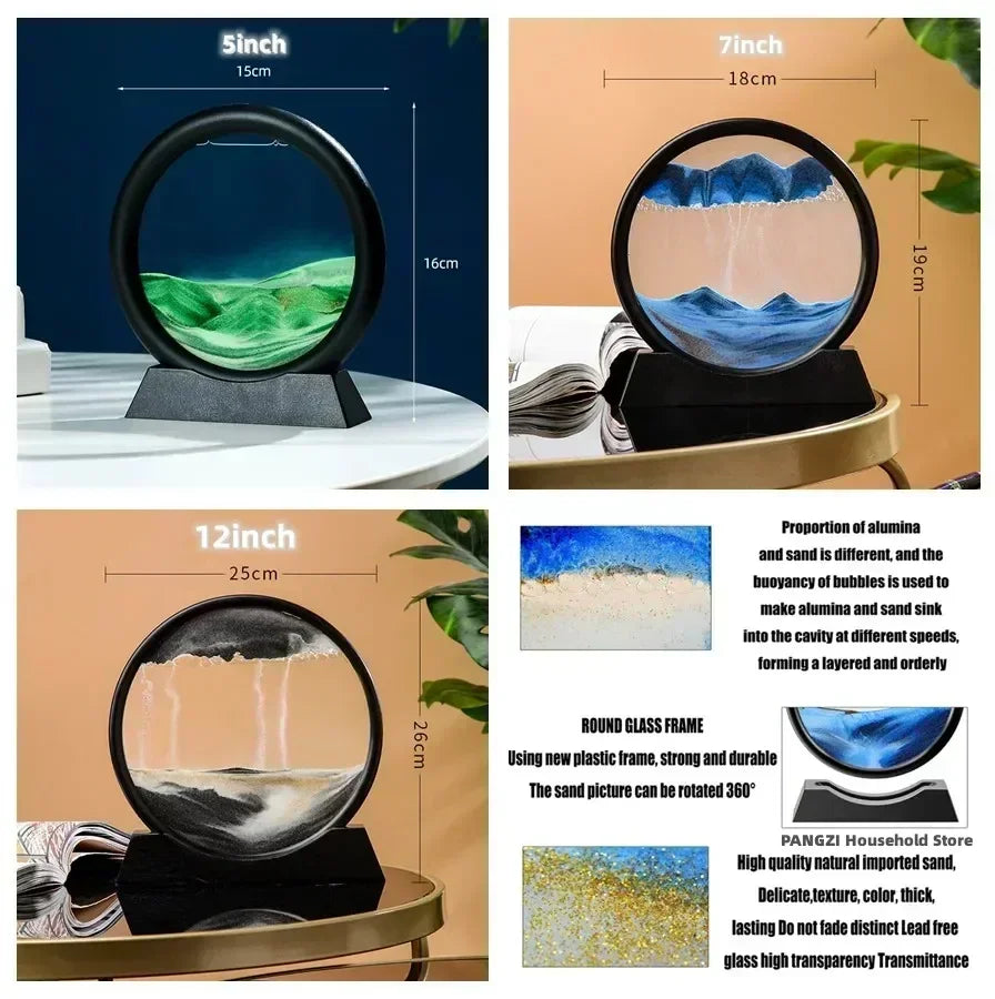 3D Moving Sand Art β Round Glass Deep Sea Sandscape Decor