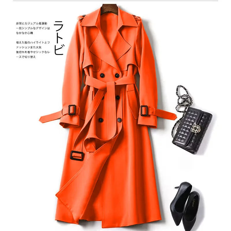 Women's Long Trench Coat – Double Breasted Autumn Winter Outerwear
