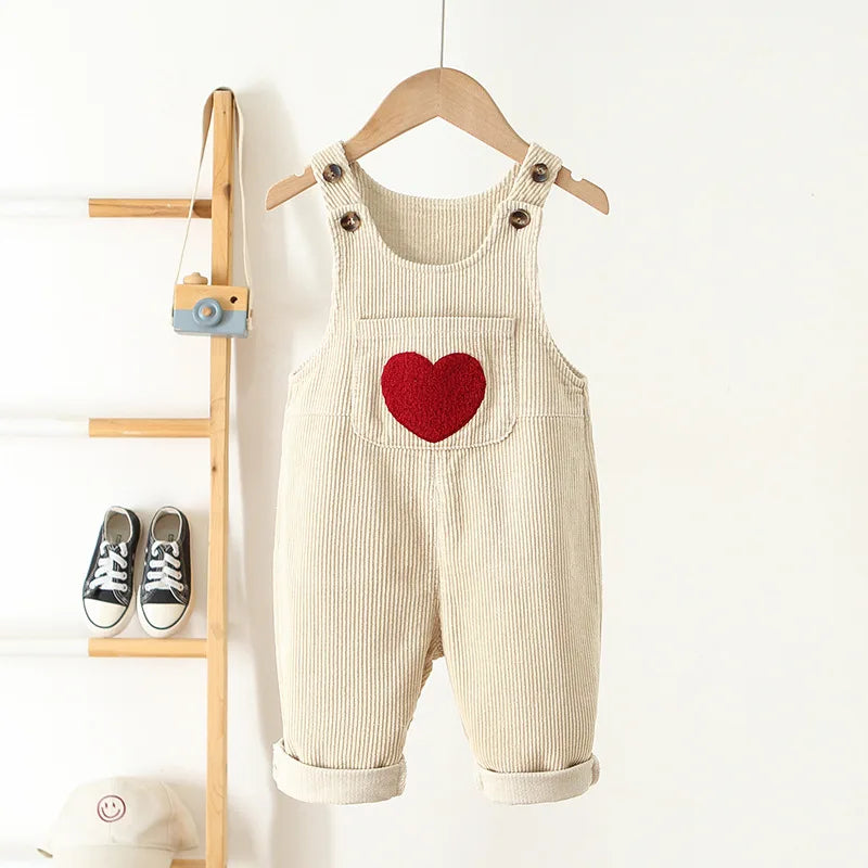Spring Toddler Corduroy Heart Suspender Overalls for Baby Boys & Girls (1-4Y)