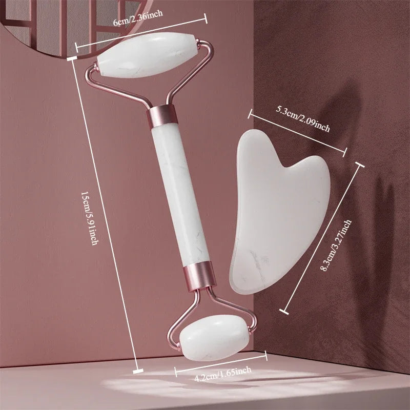 2Pcs Face Massager Roller & Gua Sha Board Set – Resin Scraper for Wrinkle Removal, Facial Lifting & Skin Care Tools