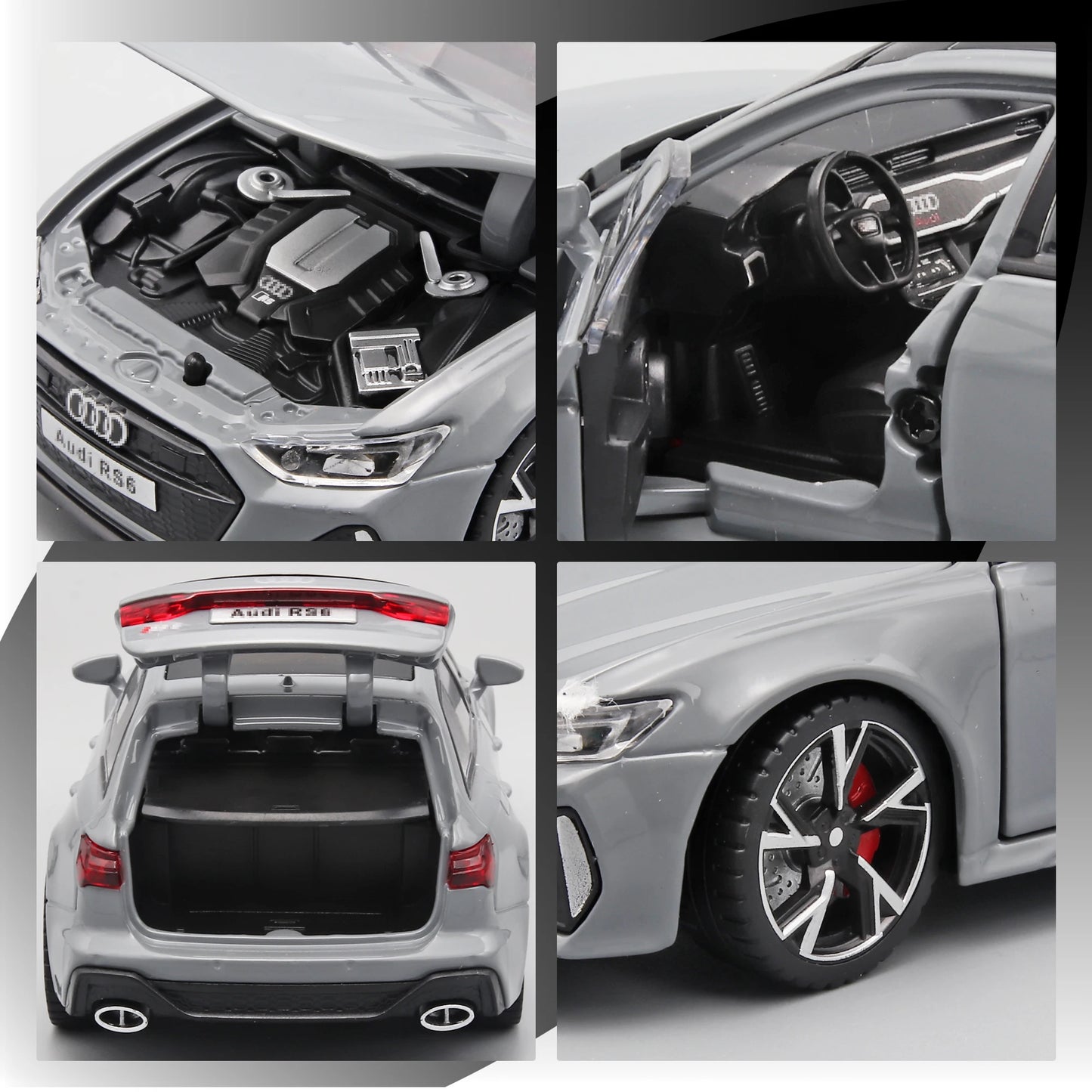 1:32 RS6 Model Car Black Edition for Kids, Diecast Metal