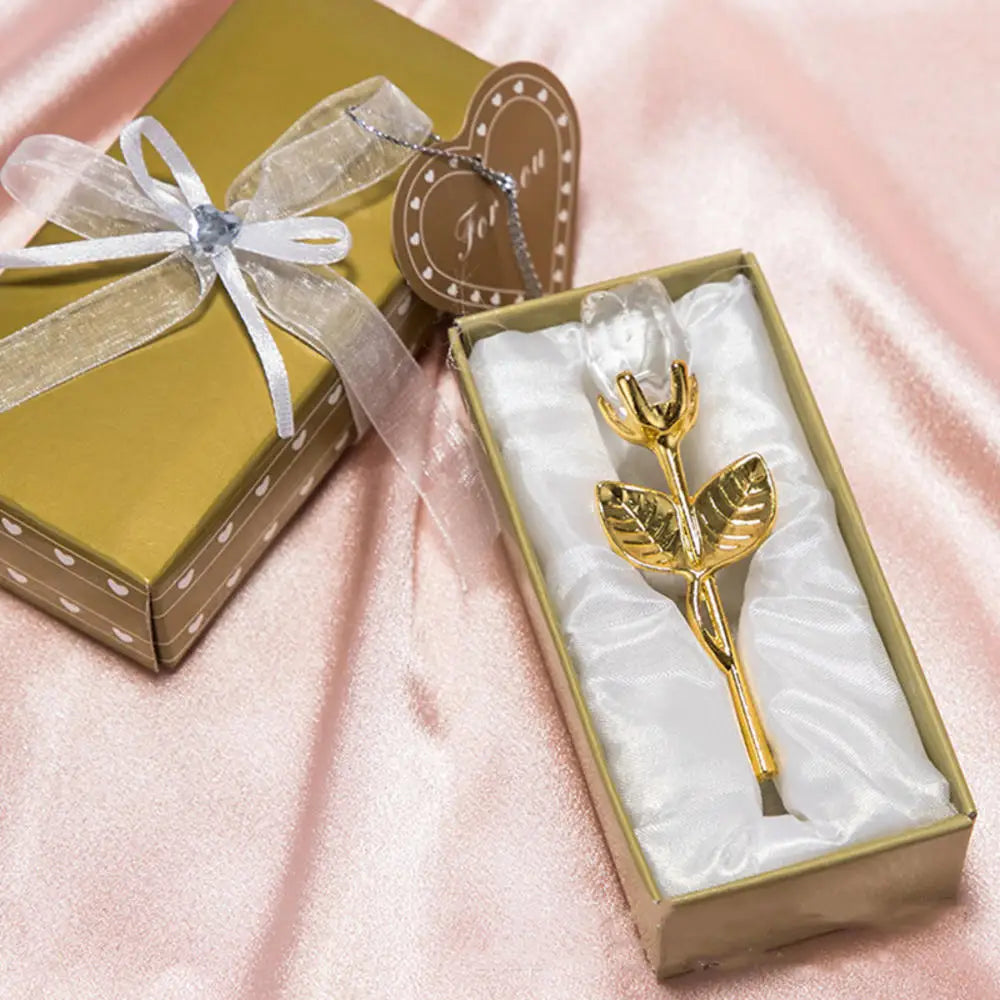 Crystal Glass Rose with Silver/Gold Rod – Valentine's Day Gift for Girlfriend & Wedding Decor