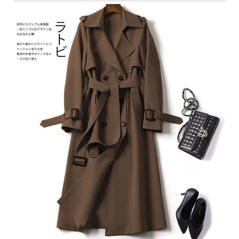 Women's Long Trench Coat – Double Breasted Autumn Winter Outerwear
