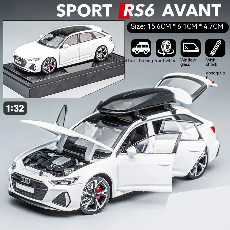 1:32 RS6 Model Car Black Edition for Kids, Diecast Metal