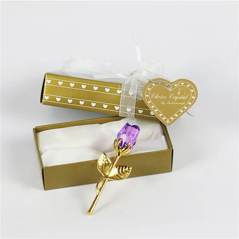 Crystal Glass Rose with Silver/Gold Rod – Valentine's Day Gift for Girlfriend & Wedding Decor