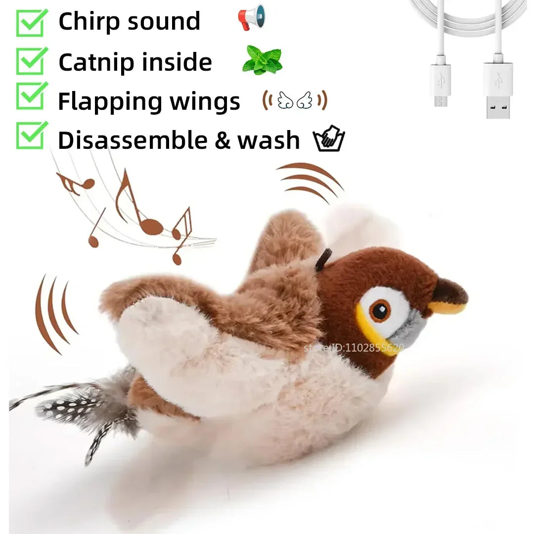 Simulated Bird Cat Toy - Interactive Rechargeable Chirping & Flapping Plush Toy with Catnip