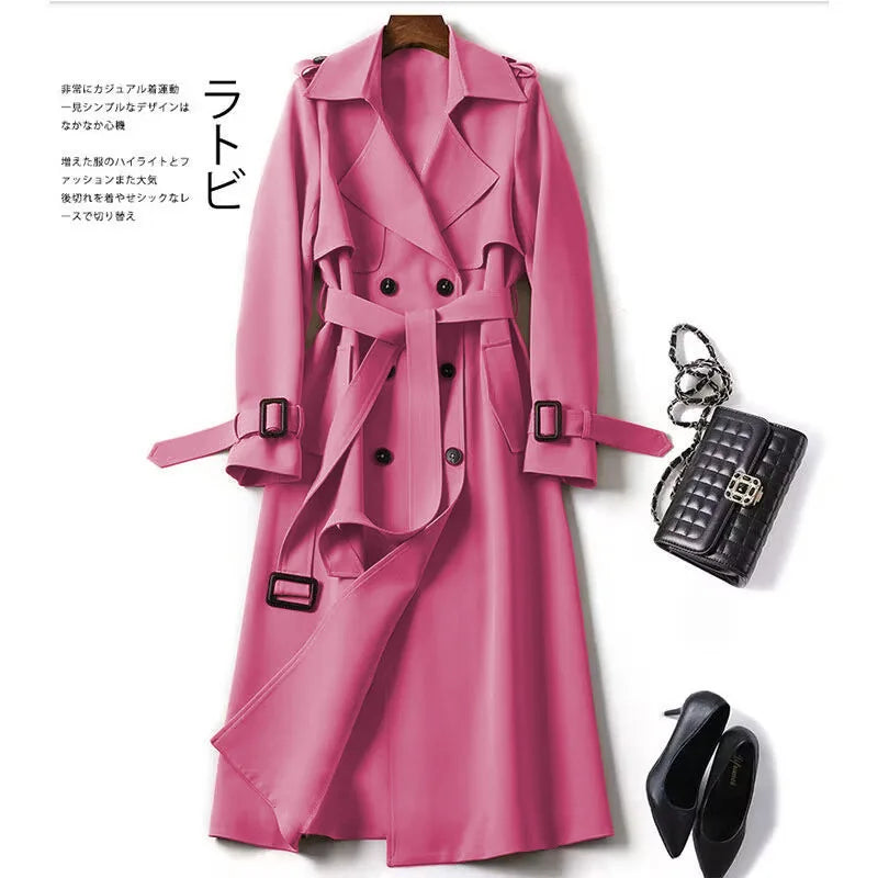 Women's Long Trench Coat – Double Breasted Autumn Winter Outerwear