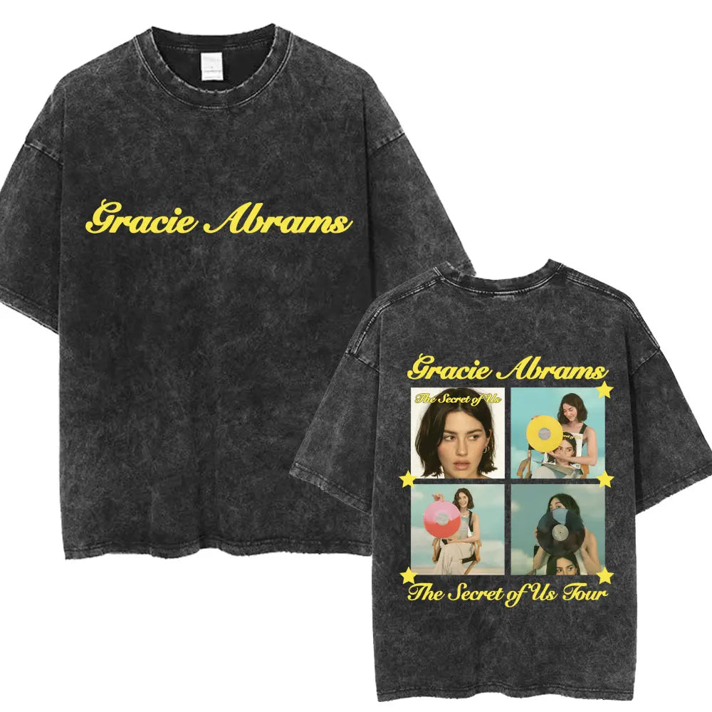 Gracie Abrams The Secret of Us Tour Vintage Washed T-Shirt - Oversized Cotton Album Tee for Men and Women