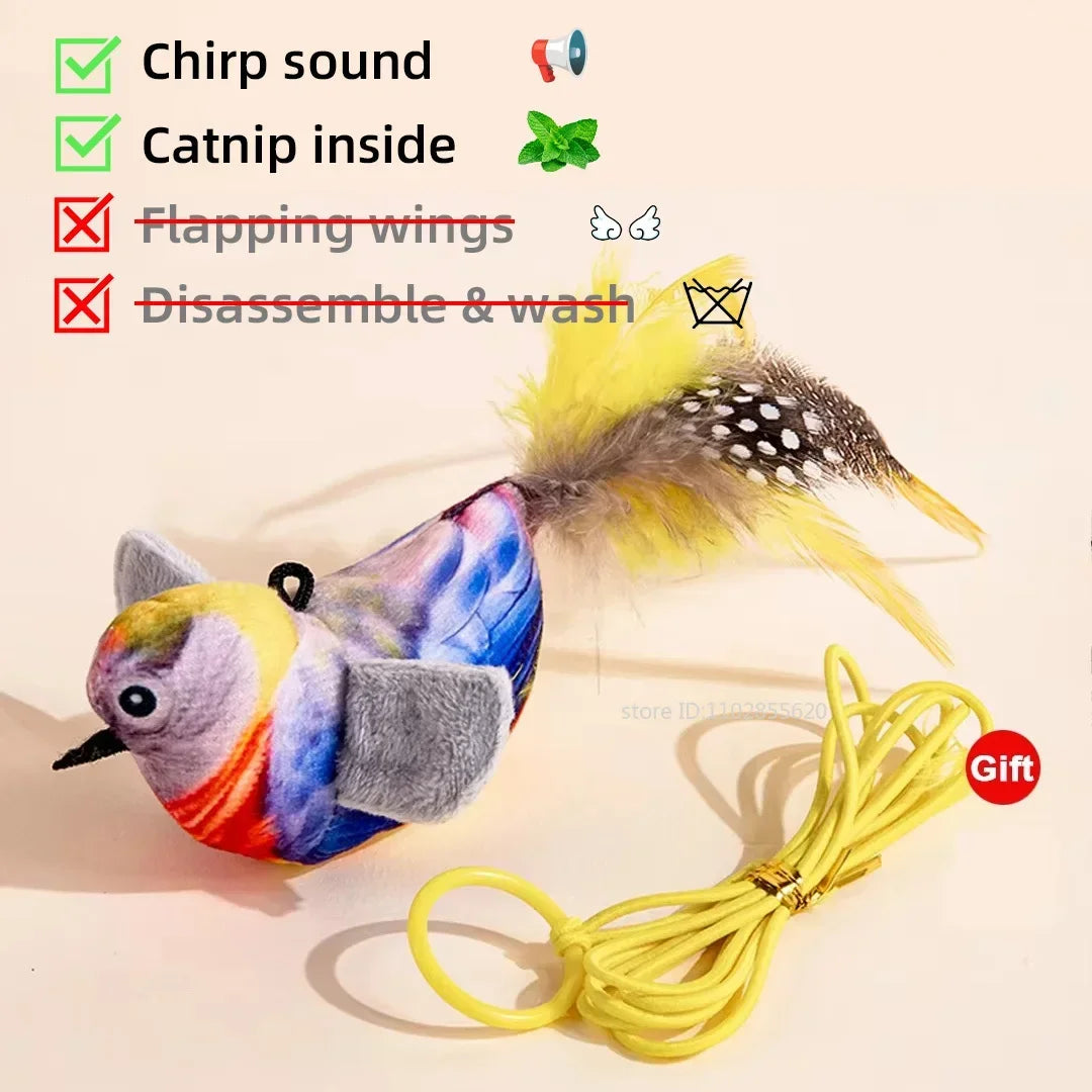 Simulated Bird Cat Toy - Interactive Rechargeable Chirping & Flapping Plush Toy with Catnip