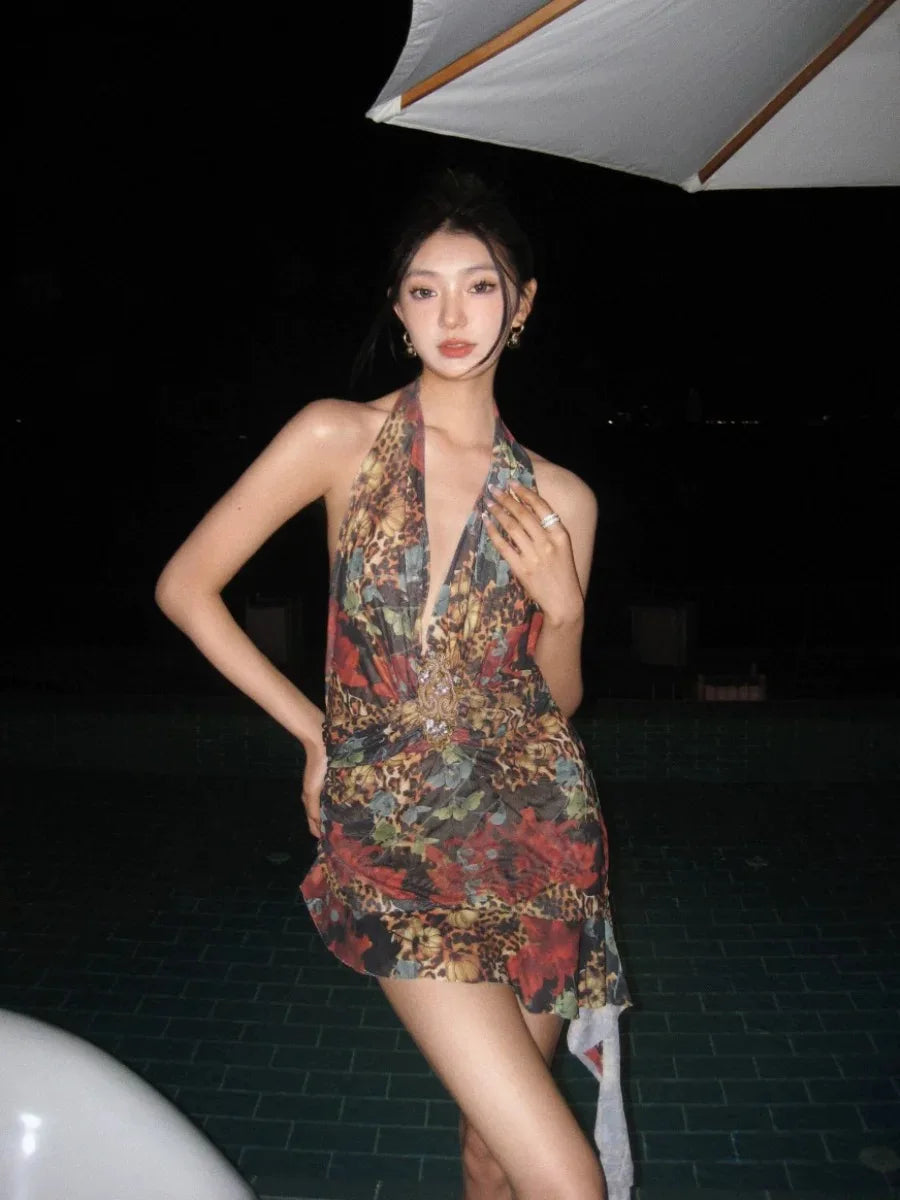 Jaded London Beaded Halter Dress – Sexy High Street Mini Dress with Skirt