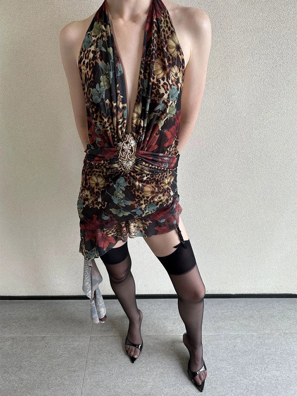 Jaded London Beaded Halter Dress – Sexy High Street Mini Dress with Skirt