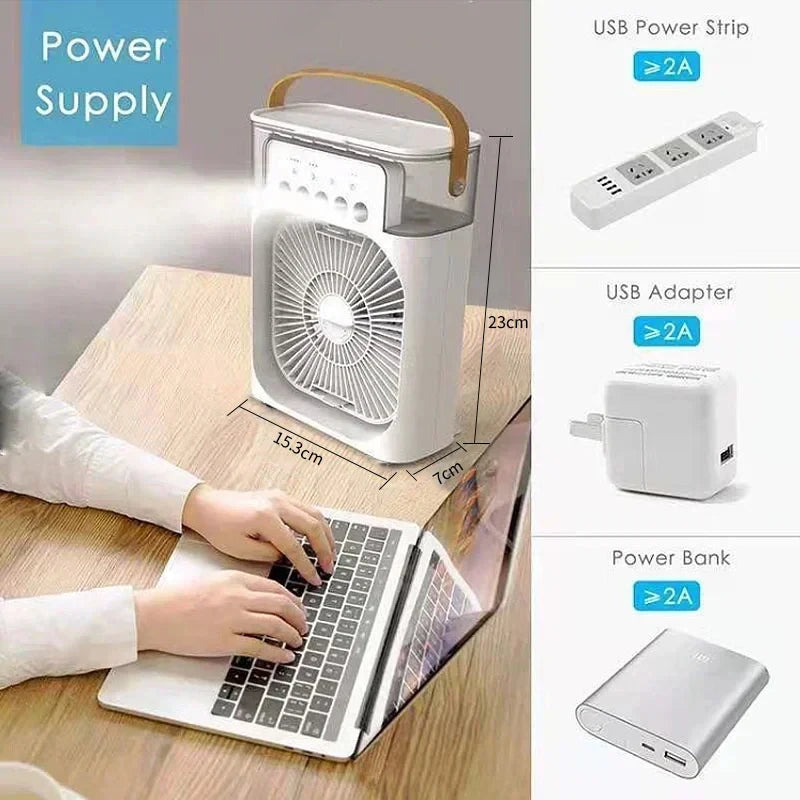3-in-1 Portable Humidifier Fan – Mini Air Cooler with LED Night Light